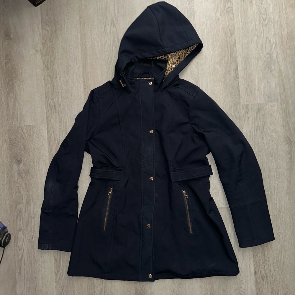 Jessica Simpson Navy Hooded Trench Coat Tailored Fit